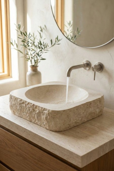 حوض حجر طبيعي (مودرن بيضاوي) – 55×51 سم